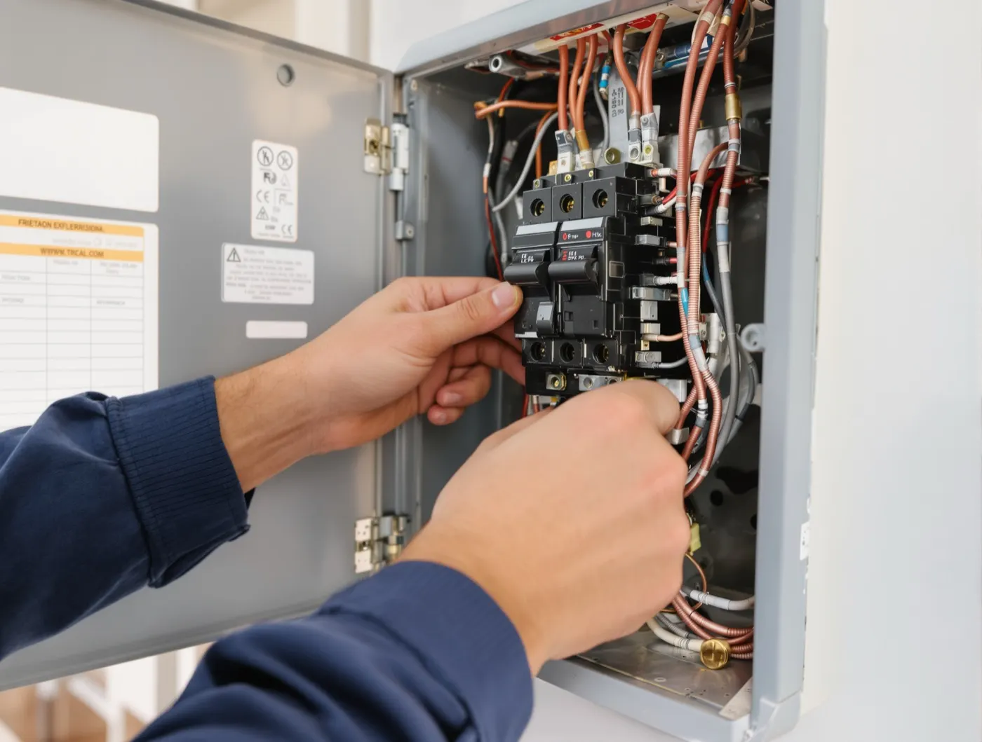 Electrician installing a circuit breaker